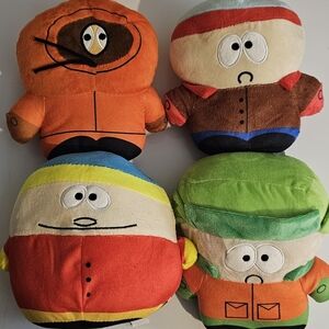 Cartoon Character Plush Toy Set - Orange, Brown, Green, Red
